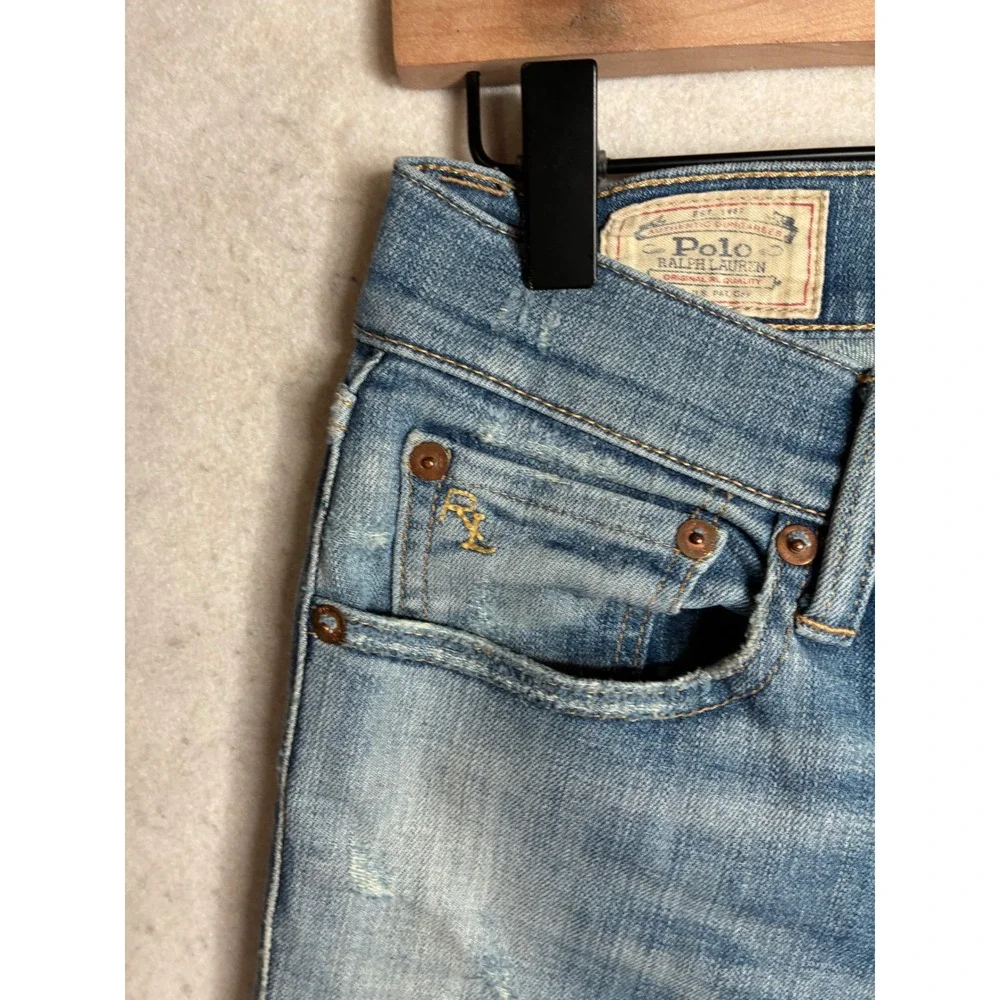 Polo Ralph Lauren Distressed Slim‎ Fit Jeans Mens 30x30 Light Wash Blue Denim